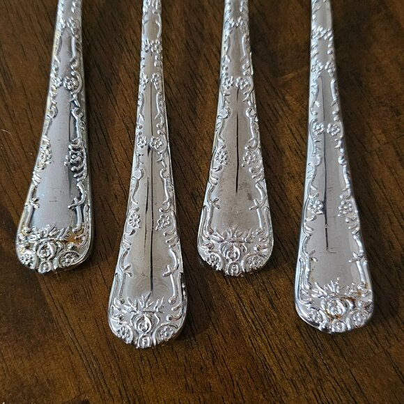 4 Williams Rogers Enchanted Rose Fork 7.75" floral embossed maximalism 1995 - Picture 2 of 13